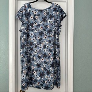 LOFT Floral Flutter Sleeve Spring Summer Knee Length Blue Dress Size‎ XL